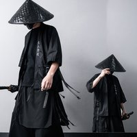 2021 New Japanese Traditional Black Kimono Cardigan Diablo Samurai Ninja Cosplay Suit Chinese Hanfu Style Coat Streetwear
