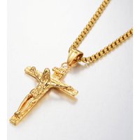 Religious INRI Crucifix Jesus Cross Pendant Necklace Gold Color Stainless Steel Neck Chain For Men Christian Catholic Jewelry