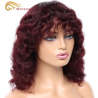Kurze tiefe Welle Echthaar Perücken für Frauen maschinell hergestellte brasilia nische Remy Haar Perücken mit Pony 1b/30/99j tiefe lockige Bob Perücken zum Verkauf