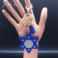 2024 Judaism Hexagram Blue Crystal Bag Accessories Women Turkey Eye Alloy Gold Color Key Chain Jewelry ojo turco KK11S05