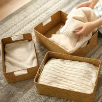 Zerolife – grand panier en jonc de mer tissé naturel, en paille et osier, pour Table de maison, fruits, pain, serviettes, petit conteneur de rangement de cuisine