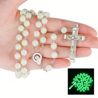 8MM Glow In The Dark Rosary Bead Chain Necklaces For Women INRI Crucifix Cross Pendant luminous Necklace Religious Jewelry
