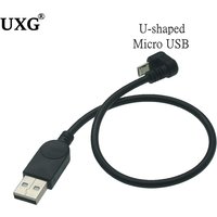 180 Degree Up Angled Micro USB 5pin U-shaped Male To USB A Male Data Transmission Extension Charging & Sync Cable Cord 30cm 1.5m