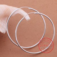 100% Pure 925 Sterling Silver Hoop Earrings For Women 50mm 60mm Round Circle Loop Simple Woman Silver Hoop Earrings