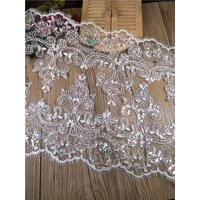 Delicate 1yard White/Ivory Sequin Cording Edge Flower Venise Venice Mesh Lace Trim Applique Sewing Craft for Wedding Dec. 19cm