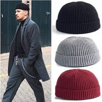 Men's Beanie Hat Winter Warm Brimless Cap Street Wild Knitted Woolen Landlord Hat Outdoor Cool Fashion Beanies Hat For Men
