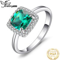 JewelryPalace Green Simulated Nano Emerald 925 Sterling Silver Rings for Women Halo Engagement Ring Statement Gemstones Jewelry