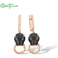 SANTUZZA Silver Earrings For Women Pure 925 Sterling Silver Black Spinel Leopard Panther Drop Earrings Trendy Party Fine Jewelry