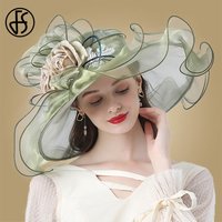 FS Blumen-Fascinator-Hüte für Damen, Damen, Kentucky Derby, breite Krempe, Hochzeit, Kirche, Organza, Sonnenhut, elegante große Fedoras-Hüte