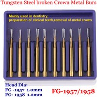 Fraises dentaires à grande vitesse de carbure d'acier de tungstène, couronne de fraises de coupe en métal FG-1957/1958 outils de dentiste de dentisterie 10pcs