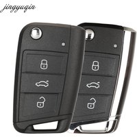 Jingyuqin Remote Car Key Case Shell For Volkswagen VW Golf 7 Beetle Jetta Bora Passat Polo Tiguan 3 Button Chrome HU66 HU162T