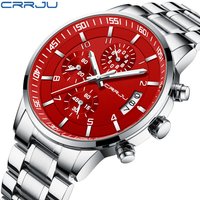 CRRJU hommes montres à Quartz marque de luxe montres chronographe sportives avec 316 aiguilles lumineuses en acier inoxydable horloge masculine rouge
