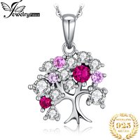 JewelryPalace Life Tree Created Ruby 925 Sterling Silver Pendant Necklace for Women Statement Gemstone Jewelry Choker No Chain