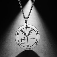LIKGREAT Pentacle of Jupiter Solomon Seal Talisman Amulet Pendant Necklace Hexagram Stainless Steel Long Chain Necklaces for Men