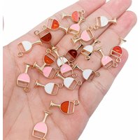 Peixin 20Pcs Cute Red Wine Glass Enamel Alloy Charm Red White Pink Earrings Pendant Couple Bracelet DIY Jewelry Making Supplies