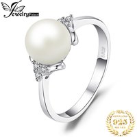 JewelryPalace 8mm White Shell Pearl 925 Sterling Silver Rings for Women Engagement Trendy Ring Fashion Gift Fine Jewelry
