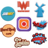 8PCS PVC Cartoon Shoe Charms Kawaii What A Burger Splat Smack Hard Rock Cafe Golden Sandals Shoes Decoration Holiday Present