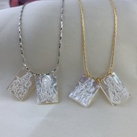 Jesus Virgin Mary Scapulary Necklace Religious Jewelry Stainless Steel Natural Mother Pearl Shell Pendant Neck For Women