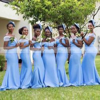 Customized Blue Mermaid Bridesmaid Dresses Women Vestido De Festa Longo Off the Shoulder Tulle Strap Formal Wedding Party Dress