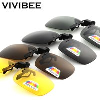 VIVIBEE Men Polarized Flip up Clip on Fishing Sunglasses for Driving Night Vision Yellow Women Square Sun Glasses with Clips