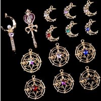 10 Pcs Legierung Stern Und Mond Anhänger Magie Scepter Kreative Strass Taste Ornamente Ohrringe Halsband DIY Schmuck Zubehör