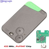 Carte télécommande intelligente à 2 boutons avec puce Pcf7947 433 MHz jingyuqin pour clé de voiture Renault Laguna