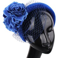 Royal Blue Fashion Headwear For Elegant Bride Mesh Flower Fascinators Hair Accessories Net Headdress Princess Women Hair Band