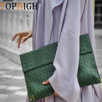 TOPHIGH Fashion Green Ostrich Laptop Cover Handbag For Women 2023 Purse Big Capacity Bag Wristlet Snake Foldable Clutch Bag