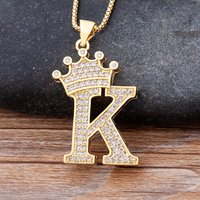 Nidin New Design 26 Letters A-Z Zircon Crown Initial Alphabet Pendant Necklace Punk Hip-Hop Style Choker Chain Jewelry Gift
