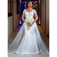Short Sleeves Lace Wedding Dress 2026 New Elegant Robe De Soirée De Mariage V-Neck Mermaid Bridal Gown Vestidos De Novia