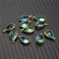 10pcs/lot Copper Colorful Crystal Water Drop Crystal Charms For Jewelry DIY Making Shining Crystal Brass Pendant Accessories