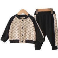 2022 Spring New Suit Boys Girls Baby Print Handsome Single-Breasted Children's Long-Sleeved Baseball Sshirt 2-Piece Set
