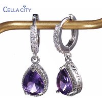 Cellacity Silver Jewelry with Gemstones Water Drop Shaped Earrings for Women Amethyst Female Ear drops Anniversary Gifts