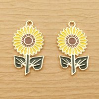 10pcs Sunflower Charm for Jewelry Making Enamel Pendant Bracelet Earring Accessories Diy Supplies Zinc Alloy Gold Plated