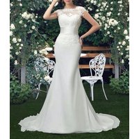 Vestido Novia Mermaid Scoop Wedding Dresses X04 Court Train Short Sleeve Customized Cheap Brides Dress Long Chiffon Bridal Gown
