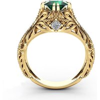 14K Gold Color Emerald Ring for Women Anillos De Bizuteria Anillos Mujer 14 K Gold Jewelry Natural Emerald Ring Female Bizuteria