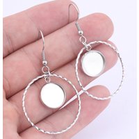 10pcs Stainless Steel charm Hoop Earring Base Blanks 12mm Cabochon Setting Bezels Diy Ear Hooks Findings