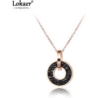 Lokaer 316L Stainless Steel Black & White Crystals Pendant Round Shape Rose Gold Color Necklaces For Women Free Shipping N18072