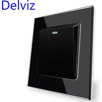 Delviz Toughened Glass Panel, TV computer switch 86mm*86mm, Black 1 Gang 2 Way Push Button Switch, Crystal 16A Wall Power Switch