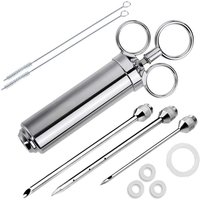 Meat Injector Syringe, 2-oz Marinade Flavor Injector 304 Stainless Steel with 3 Professional Needles,2 Cleaning Brushes