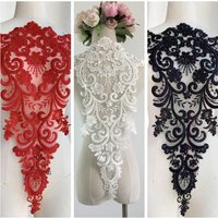 32x60cm Beading Lace Patch Red Ivory Black High Quality Super Bride Dress Lace Applique Embroidered
