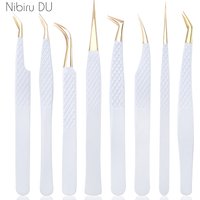 Edelstahl Weiß-Gold Pinzette für Wimpernverlängerung Antistatische Augenbrauen Wimpern Hochpräzise Pinzette Make-up-Tools