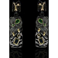 Hot sale 925 silver Black gold green stone earring ethnic retro style diy earrings wedding earrings for brides earring charms