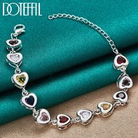 DOTEFFIL 925 Sterling Silver Heart inlaid With Multi-color AAA Zircon Bracelet Chain For Woman Engagement Party Wedding Jewelry