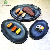 Oval Flat Plate Black Rectangle Sushi Dish Restaurant A5 Melamine Imitation Porcelain Tableware Thermostability Dinnerware