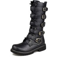 Men's PU Leather Motorcycle Boots High Over the Knee Boots Gothic Belt Punk Boots Men Shoes Boot