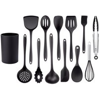 Black Silicone Cooking Utensils Set Non-Stick Pan Baking Tools Kitchenware Slotted Turner Spatula Spoon Food Tongs Kitchen Kit