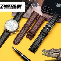 Bracelet de montre en peau de Crocodile véritable, de luxe, de couleur marron, noir, 18mm, 19mm, 20mm, 21mm, 22mm