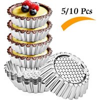 5/10Pcs Nonstick Ripple Egg Tart Mold Flower Shape Reusable Stainless Steel Cupcake Muffin Cake Mold Baking Cup Tartlets Pan