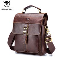 BULLCAPTAIN Men's Leather Shoulder Bag, Retro Business Crossbody Bag, Large Capacity Fashion Casual Youth Student Handbag